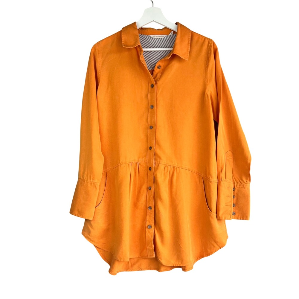 Soft Surroundings Orange Button Front Peplum Tunic Shirt  womens Medium